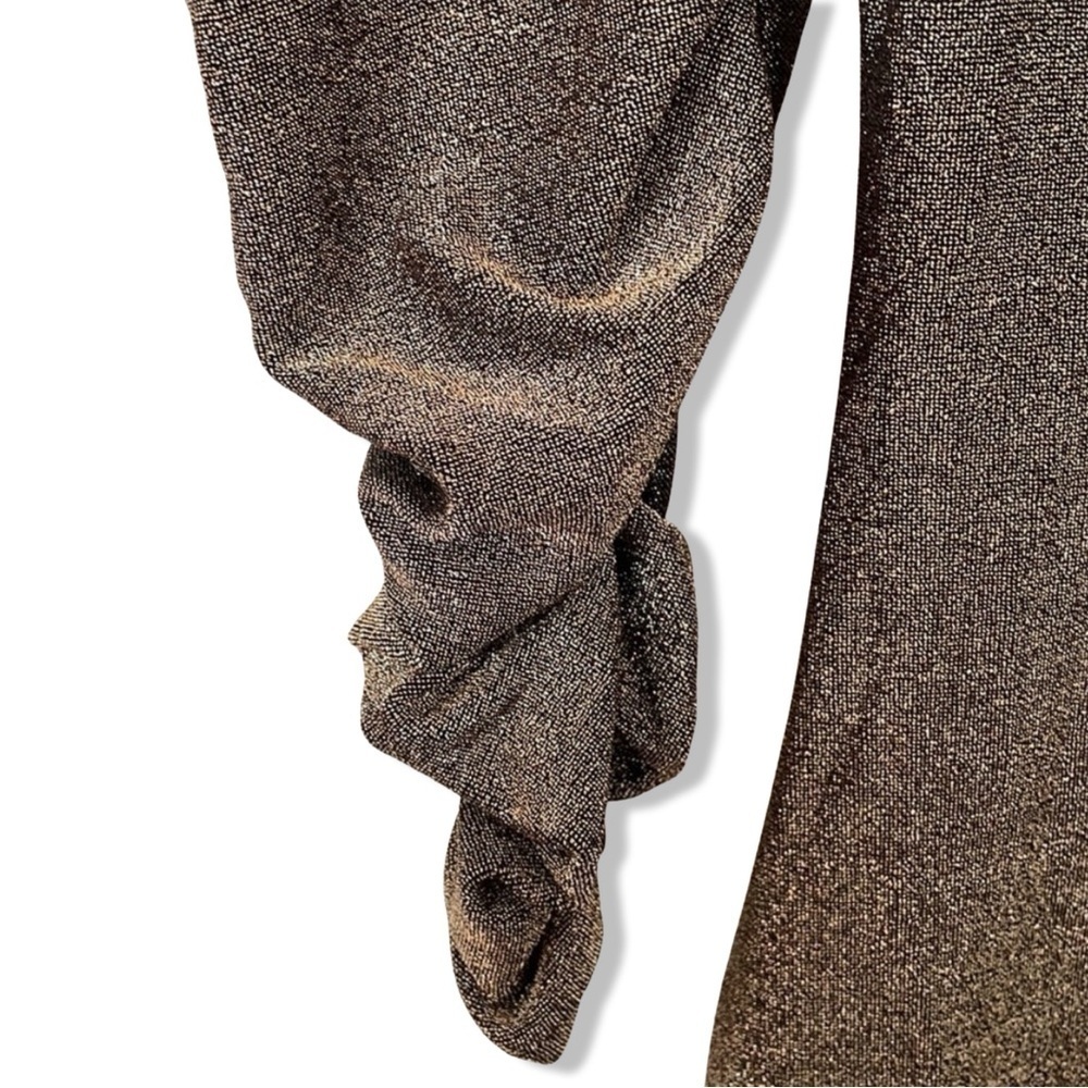 Reformation Rahm Ruched Puff Sleeve Midi Dress in Bronze Sparkle | Size XS - Picture 13 of 16